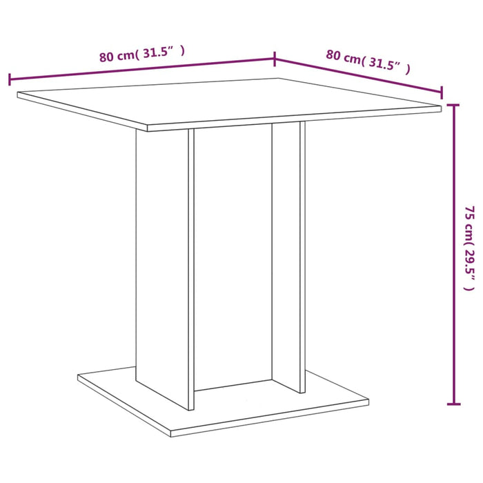 Eettafel 80x80x75 cm bewerkt hout bruineikenkleurig