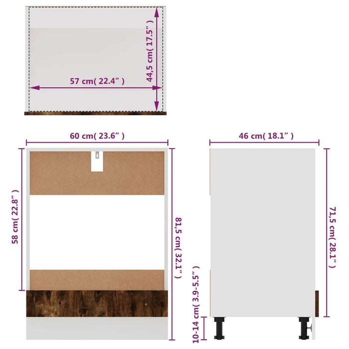 Ovenkast 60x46x81,5 cm bewerkt hout gerookt eikenkleurig