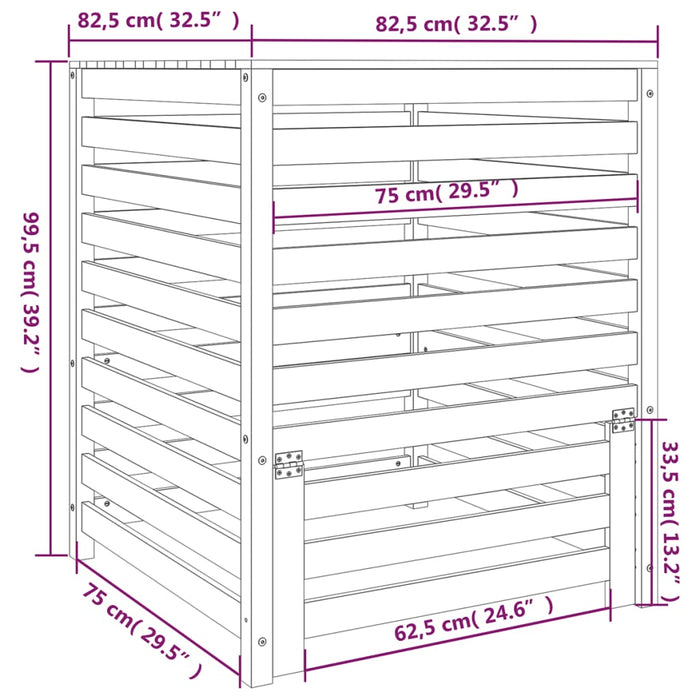 Compostbak 82,5x82,5x99,5 cm massief grenenhout wit