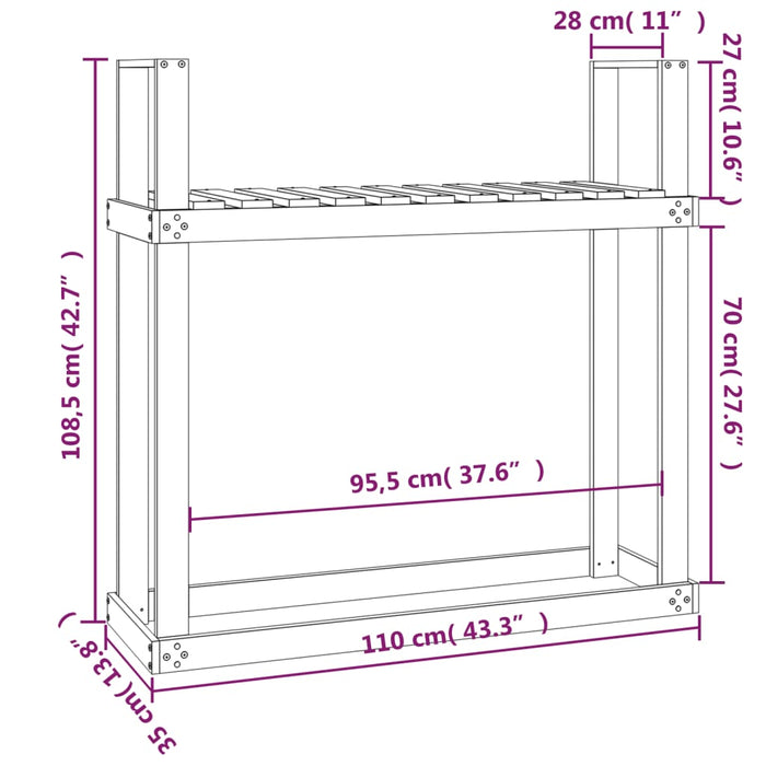 Haardhoutrek 110x35x108,5 cm massief grenenhout