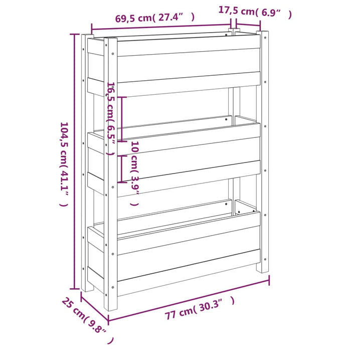 Plantenbak 77x25x104,5 cm massief grenenhout wit