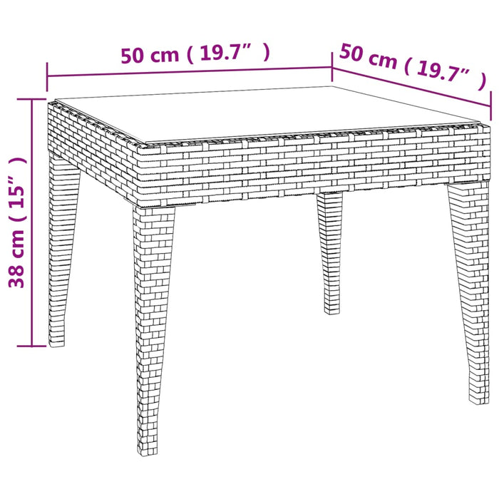 Bijzettafel 50x50x38 cm poly rattan en gehard glas zwart