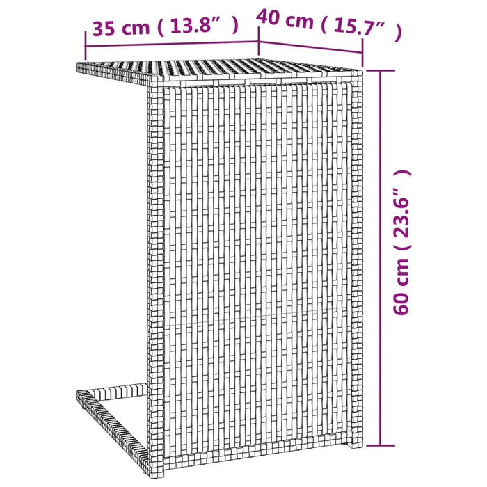 Bijzettafel C-vormig 40x35x60 cm poly rattan zwart