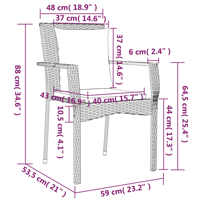 Tuinstoelen 2 st met kussens poly rattan zwart