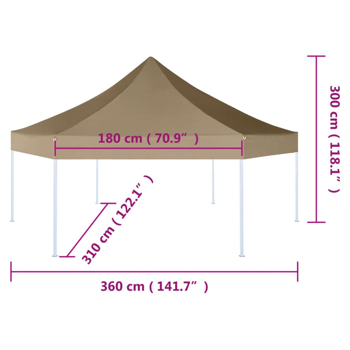 Partytent inklapbaar zeshoekig 3,6x3,1 m taupe 220 g/m²