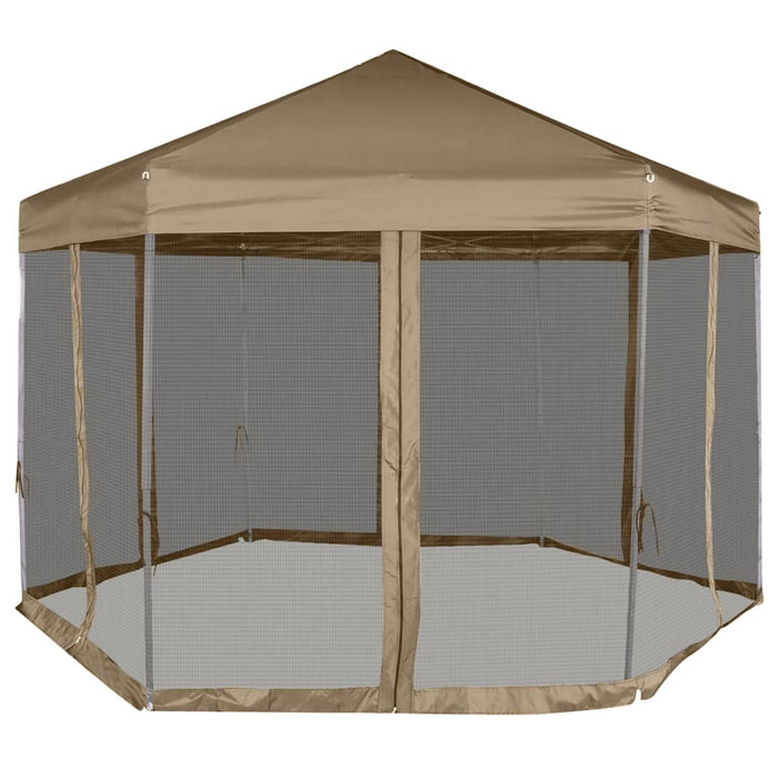 Partytent met wanden zeshoekig 3,6x3,1 m taupe 220 g/m²