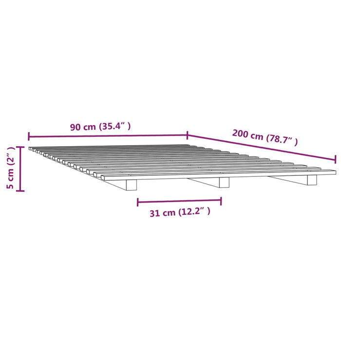 Bedframe massief grenenhout wit 90x200 cm