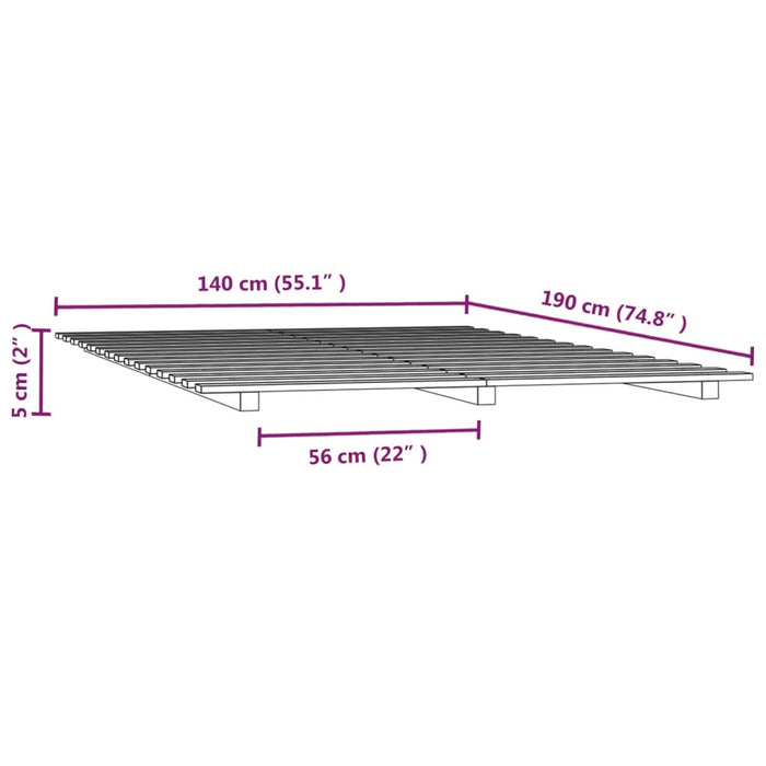 Bedframe massief grenenhout wit 140x190 cm