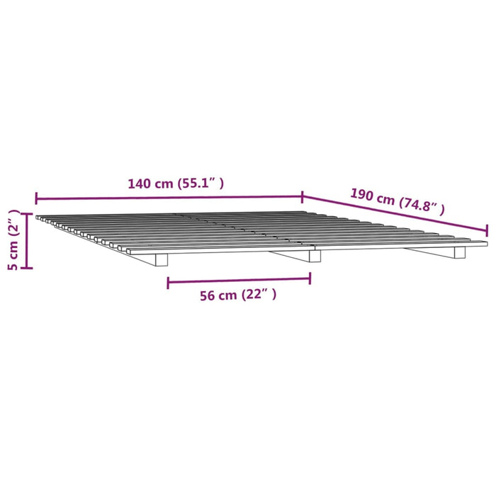 Bedframe massief grenenhout zwart 140x190 cm