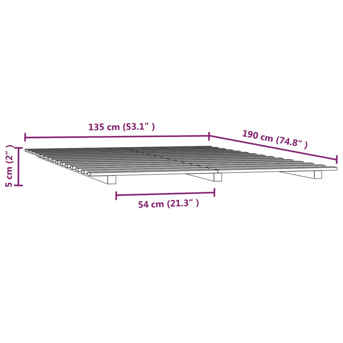 Bedframe massief grenenhout zwart 135x190 cm