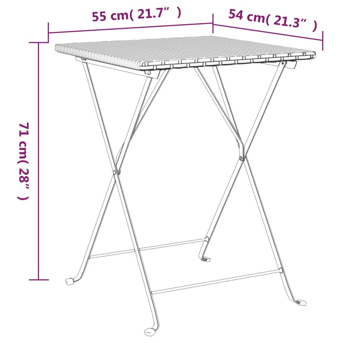 3-delige Bistroset inklapbaar poly rattan bruin