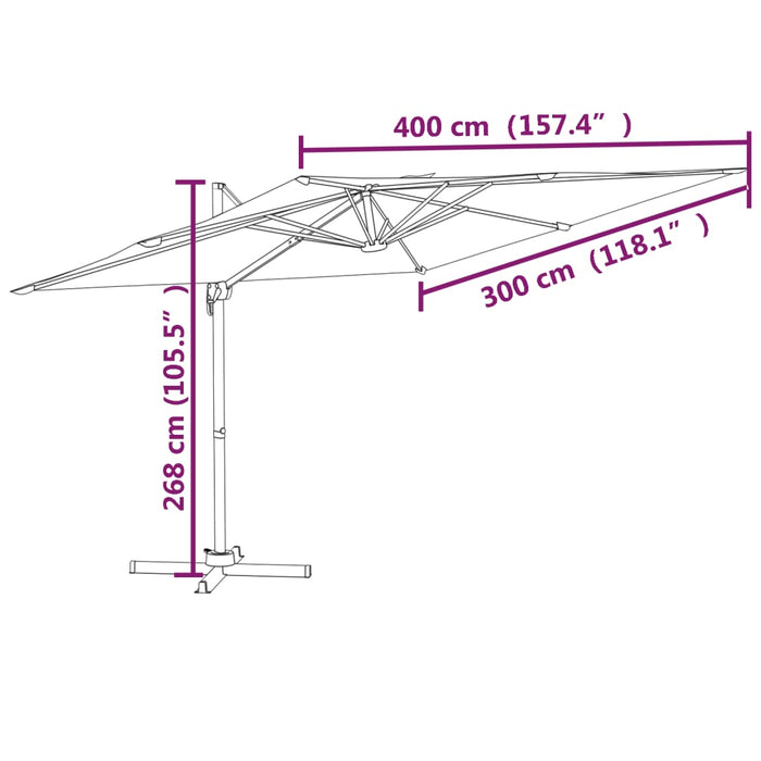 Zweefparasol met aluminium paal 400x300 cm zandwit