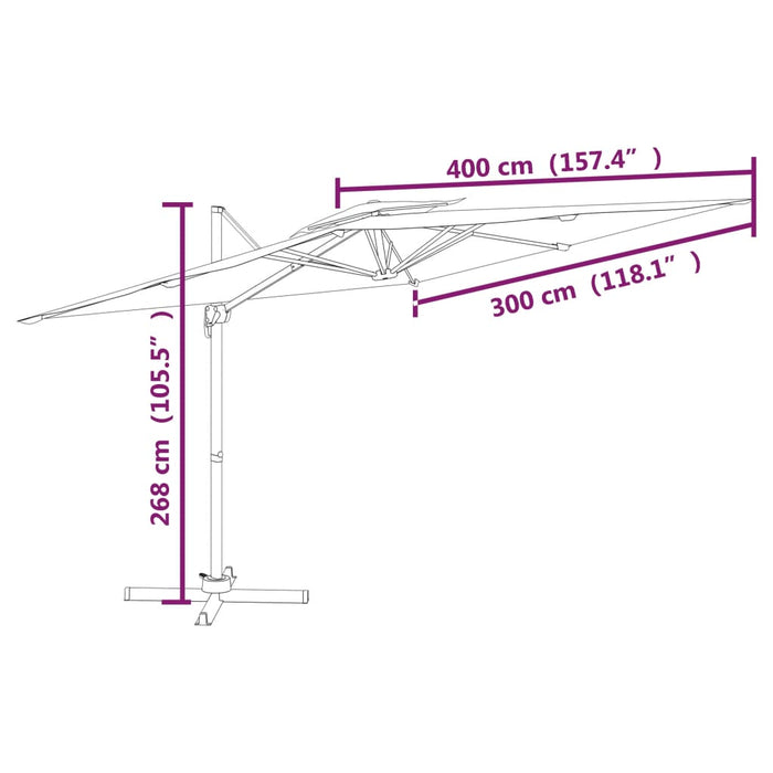 Zweefparasol met dubbel dak 400x300 cm antracietkleurig