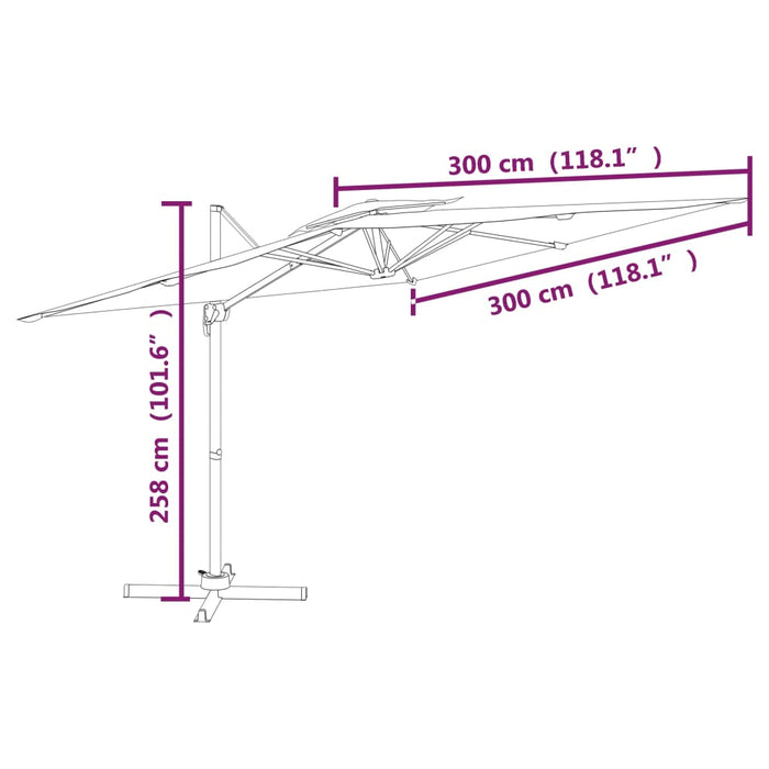 Zweefparasol met dubbel dak 300x300 cm taupe