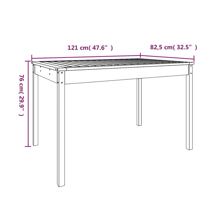 Tuintafel 121x82,5x76 cm massief grenenhout grijs