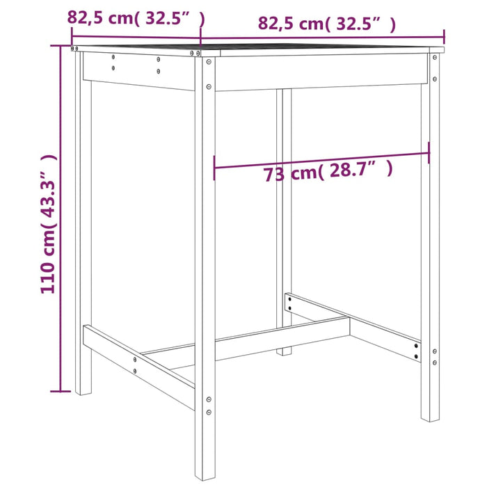 Tuintafel 82,5x82,5x110 cm massief grenenhout zwart