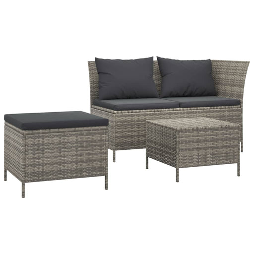 3-delige Loungeset met kussens poly rattan grijs