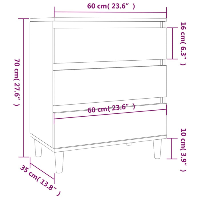 Dressoir 60x35x70 cm bewerkt hout zwart