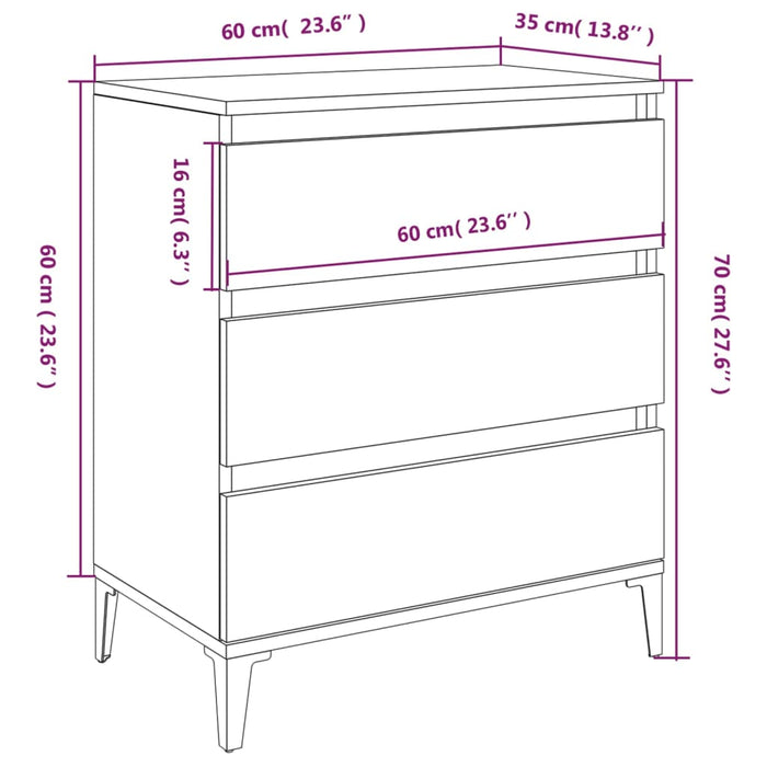 Dressoir 60x35x70 cm bewerkt hout hoogglans wit