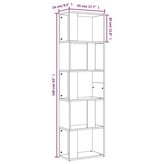 Boekenkast 45x24x160 cm bewerkt hout gerookt eikenkleurig