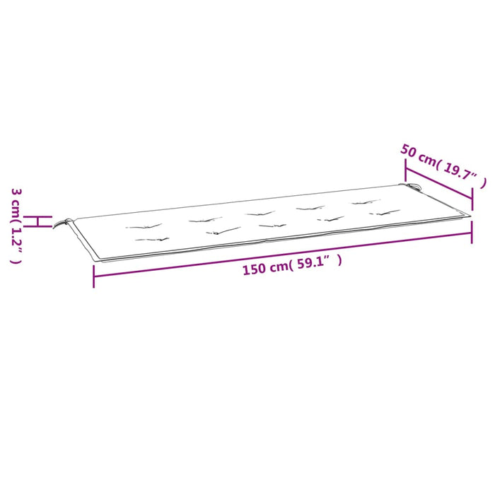 Tuinbankkussen ruitpatroon 150x50x3 cm oxford stof zwart