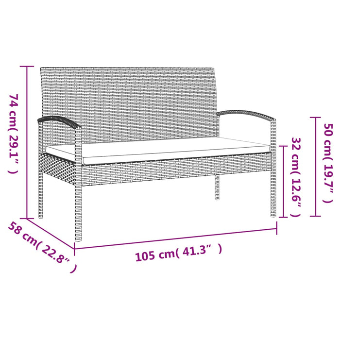 Tuinbank met kussen 105 cm poly rattan bruin