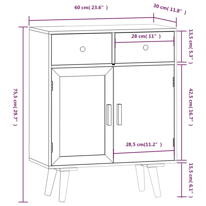 Dressoir met lades 60x30x75,5 cm bewerkt hout