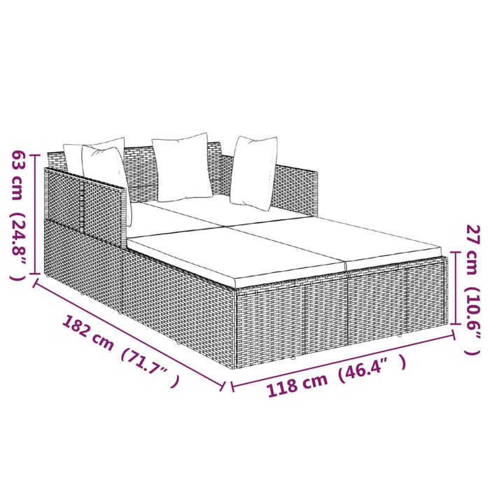 Ligbed met kussens 182x118x63 cm poly rattan bruin