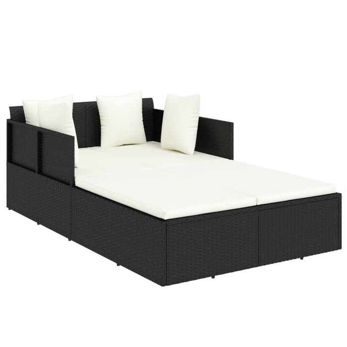 Ligbed met kussens 182x118x63 cm poly rattan zwart