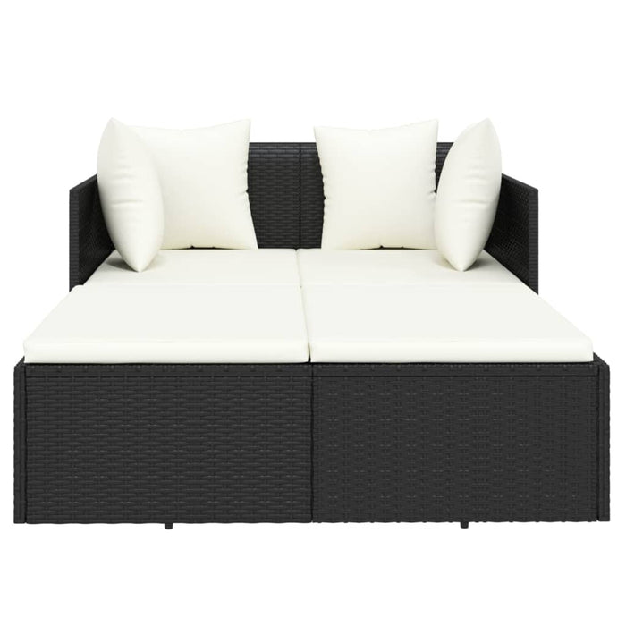 Ligbed met kussens 182x118x63 cm poly rattan zwart