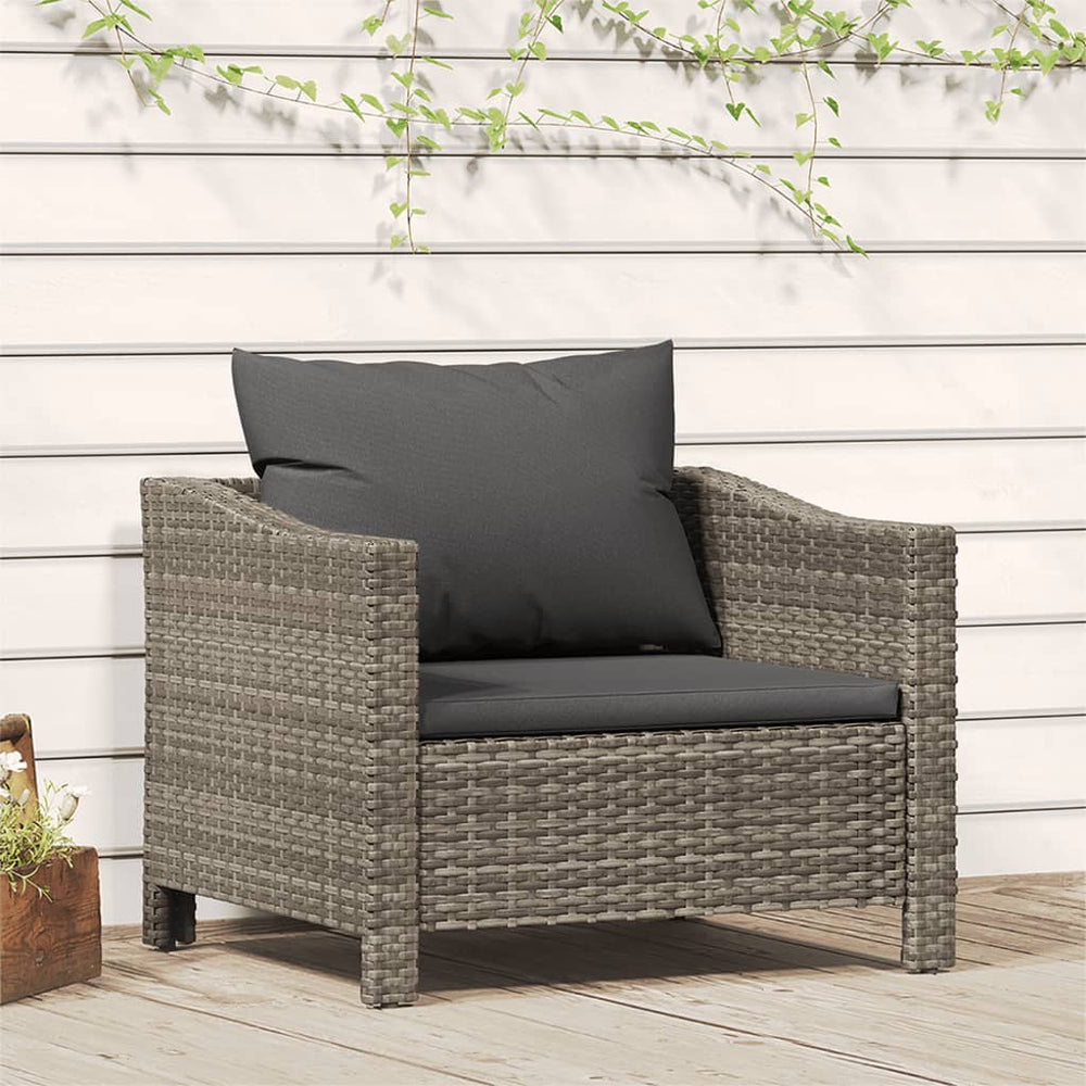 Tuinstoel met kussens poly rattan grijs