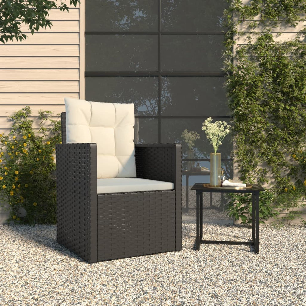 Tuinstoel met kussens poly rattan zwart