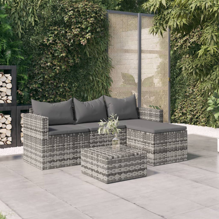 3-delige Loungeset met kussens poly rattan grijs