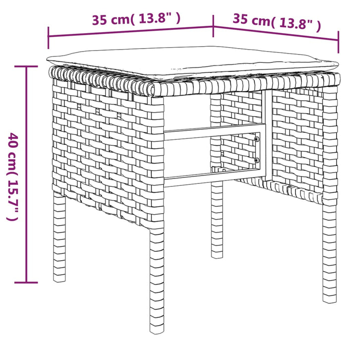 Tuinvoetenbanken 4 st met kussens poly rattan zwart