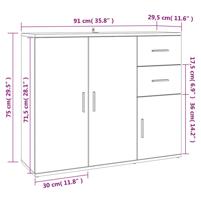 Dressoir 91x29,5x75 cm bewerkt hout gerookt eikenkleurig