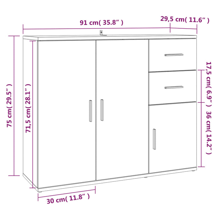 Dressoir 91x29,5x75 cm bewerkt hout bruineikenkleurig