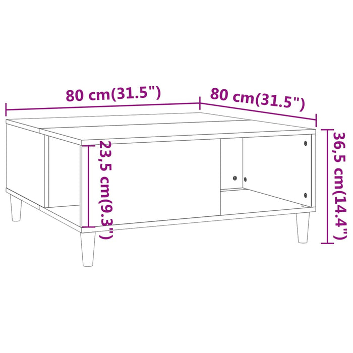 Salontafel 80x80x36,5 cm bewerkt hout gerookt eikenkleurig