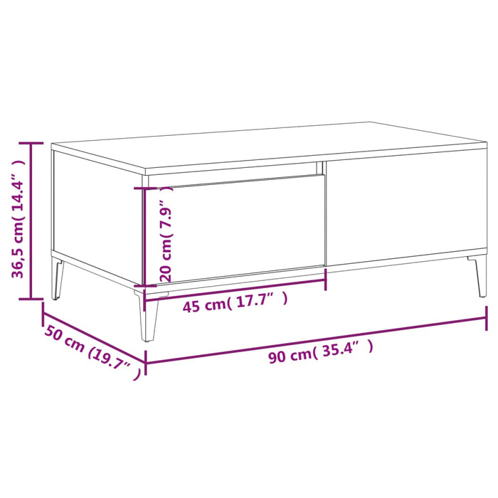 Salontafel 90x50x36,5 cm bewerkt hout sonoma eikenkleurig