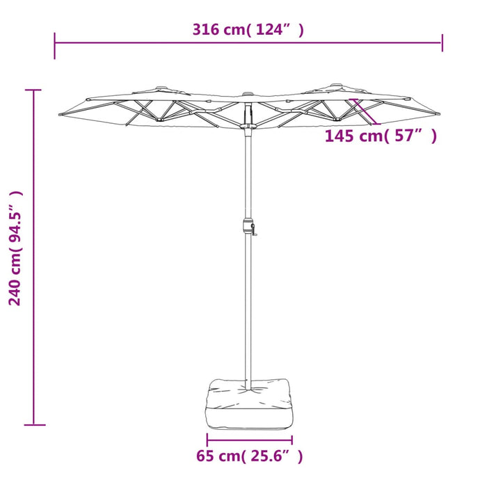 Parasol dubbel 316x240 cm taupe