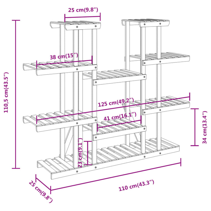 Plantenstandaard 110x25x110,5 cm massief vurenhout