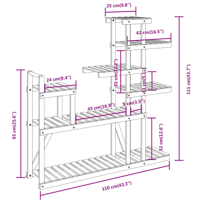 Plantenstandaard 110x25x111 cm massief vurenhout