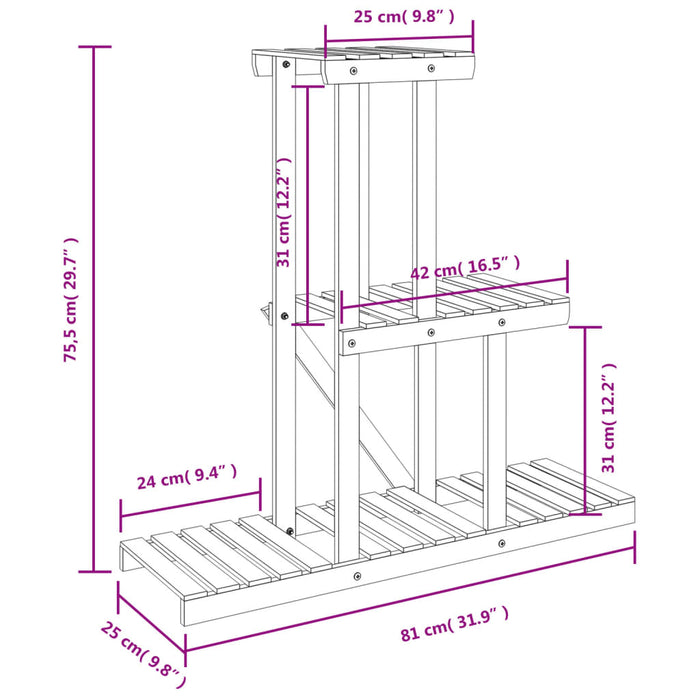 Plantenstandaard 81x25x75,5 cm massief vurenhout