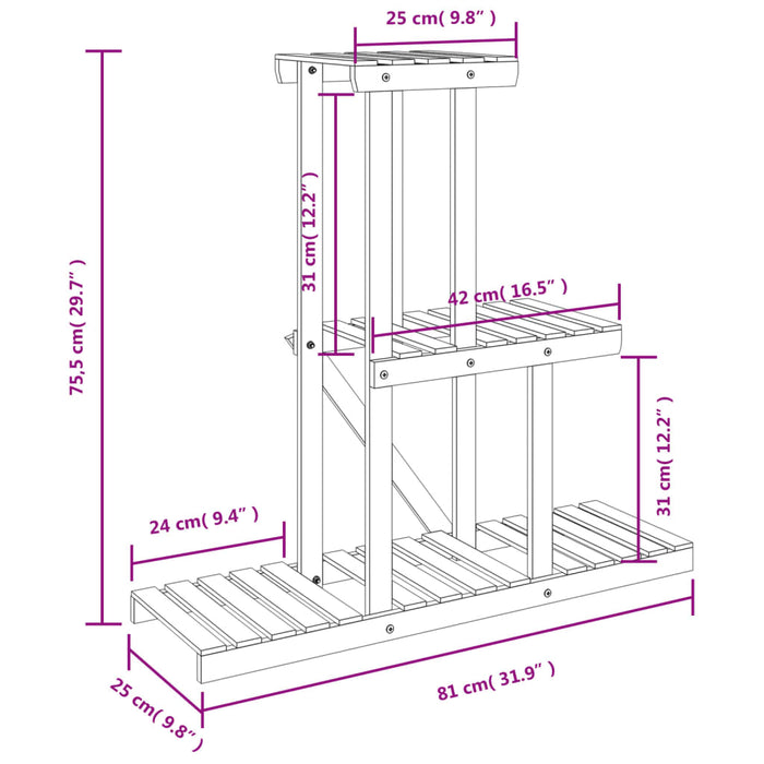 Plantenstandaard 81x25x75,5 cm massief vurenhout