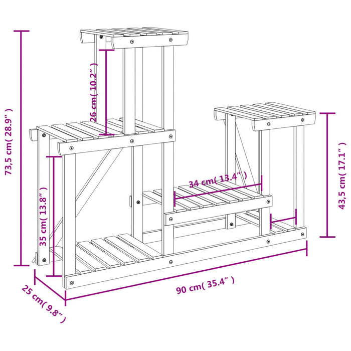 Plantenstandaard 90x25x73,5 cm massief vurenhout