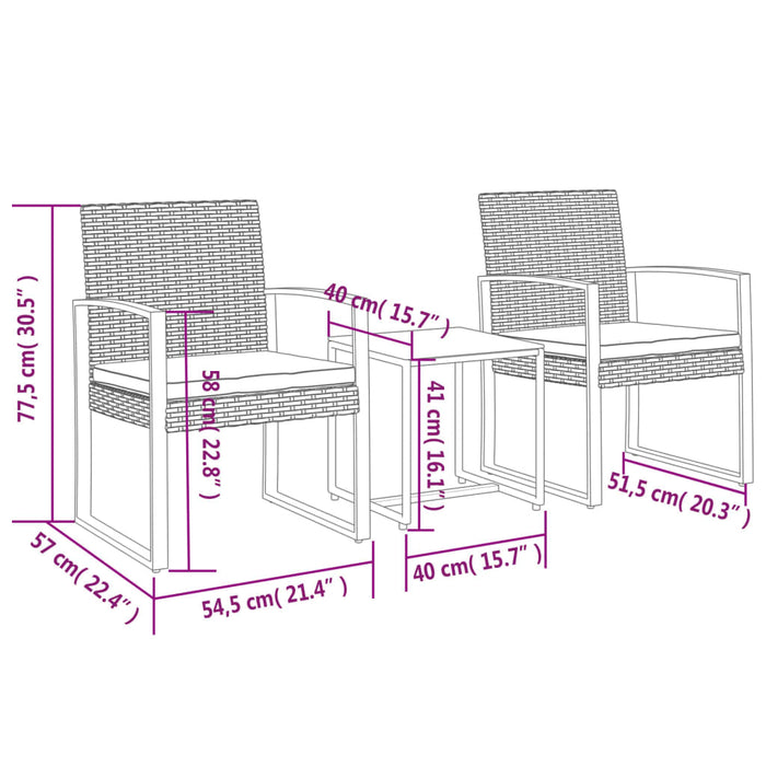 3-delige Tuinset met kussens polypropeen rattan bruin