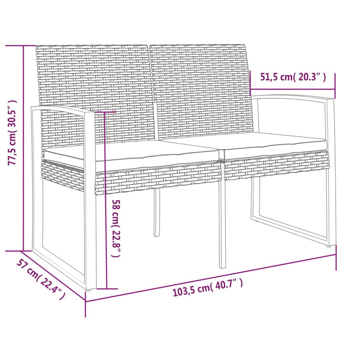 Tuinbank 2-zits met kussens polypropeen rattan zwart