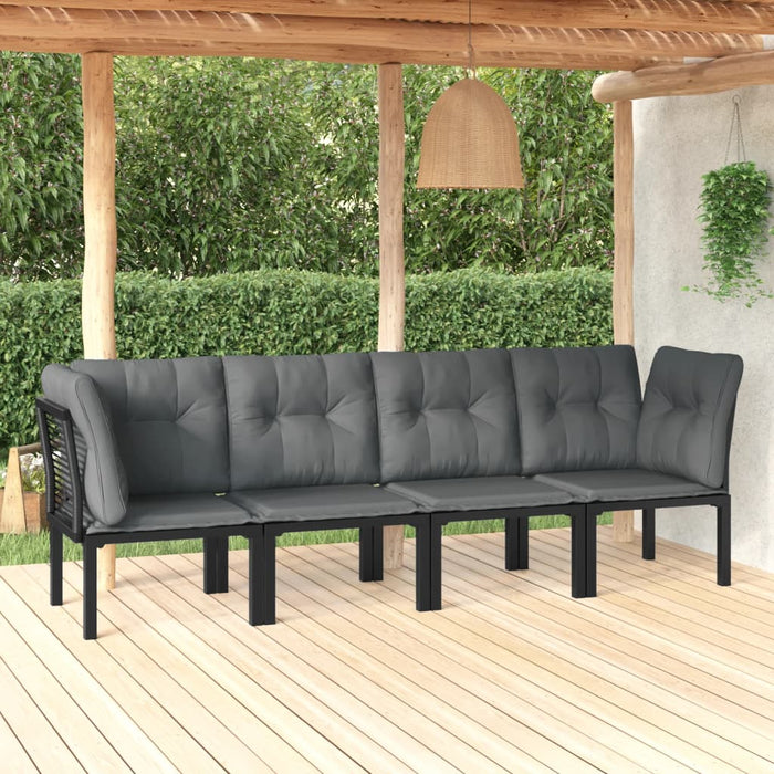 4-delige Loungeset poly rattan zwart en grijs