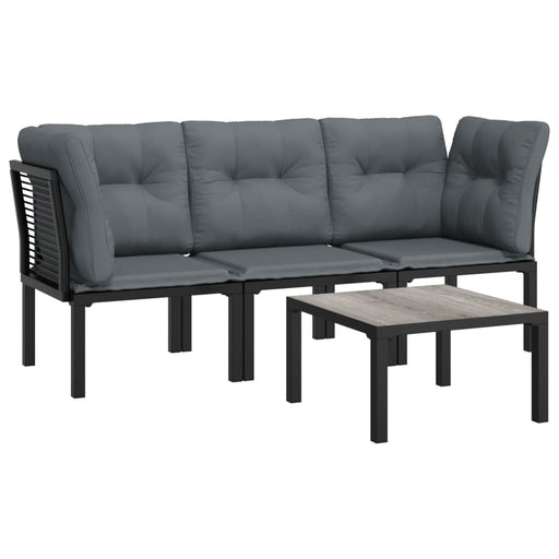 4-delige Loungeset poly rattan zwart en grijs