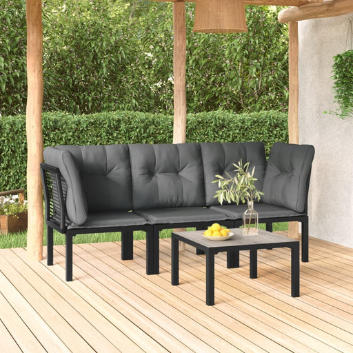 4-delige Loungeset poly rattan zwart en grijs