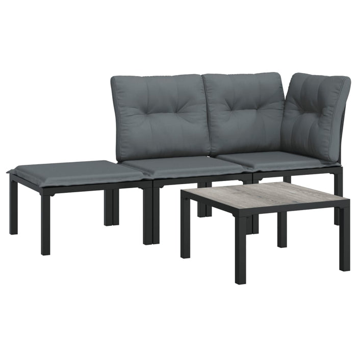 4-delige Loungeset poly rattan zwart en grijs